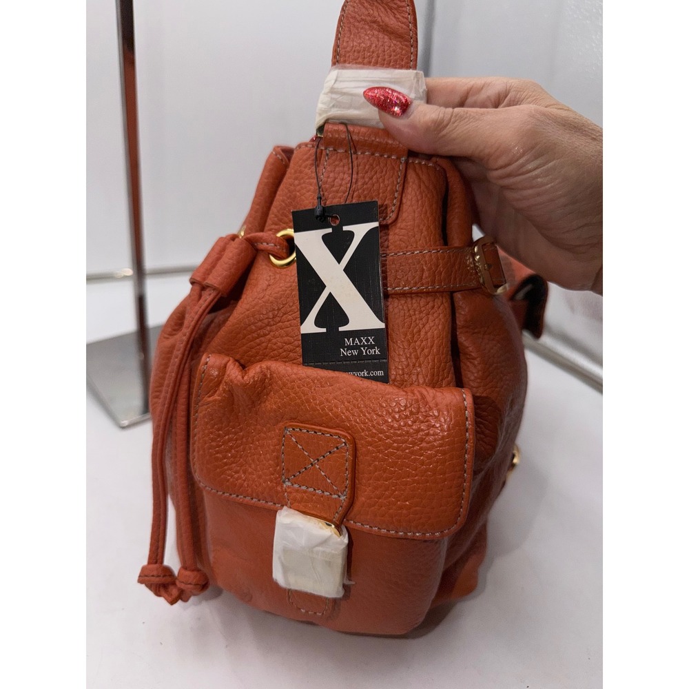 Maxx New York Burnt Orange Pebbled Leather Shoulder Bag Hobo Front Pocket NWT - Picture 4 of 12